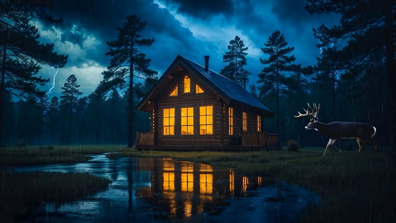 Relax by a Cabin in the Woods During a Thunderstorm/ For Sleep or Just Chill