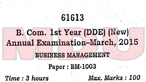 B.com 1st Year dde (Annual Distance) Business Management Question Paper Mdu March 2015 | Mdu | B.com