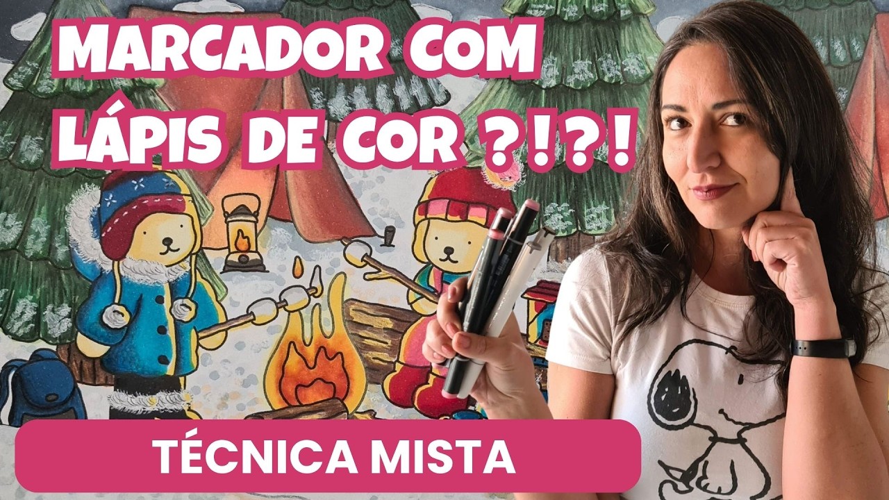 PINTANDO BOBBIE GOODS COM MARCADOR E LÁPIS DE COR - TÉCNICA MISTA - EFEITO DE NEVE E FOGUEIRA ACESA!