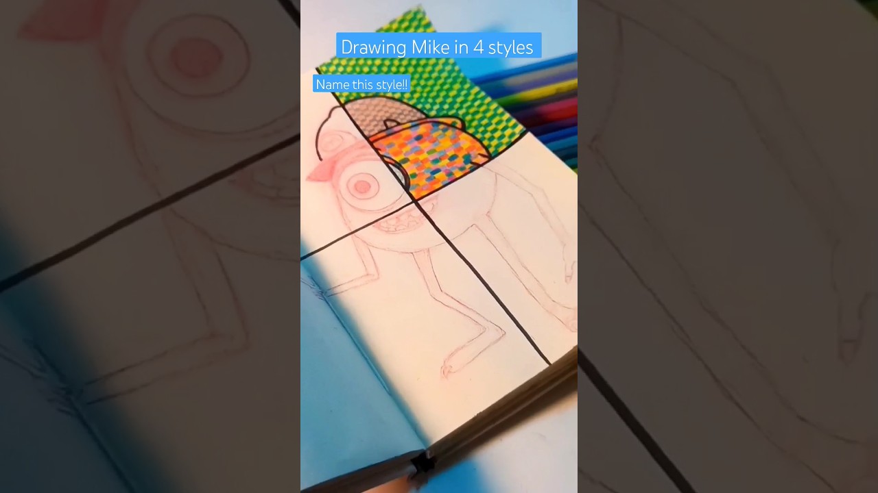 one Drawing but four different styles (Mike Wazowski)🖌️ 
