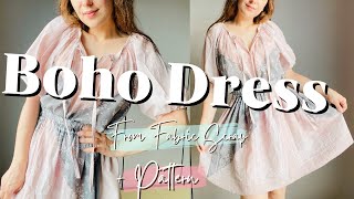 🎈DIY Boho Dress 👗| Tie neckline  and puff sleeves step by step sewing tutorial
