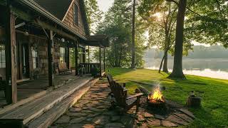Spending Time at Lake House on Morning Spring with Crackling Fire and Cozy Nature Sounds