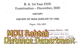 Ba 1st Year History Fresh Students Dde Exam Question Paper 2020 Mdu