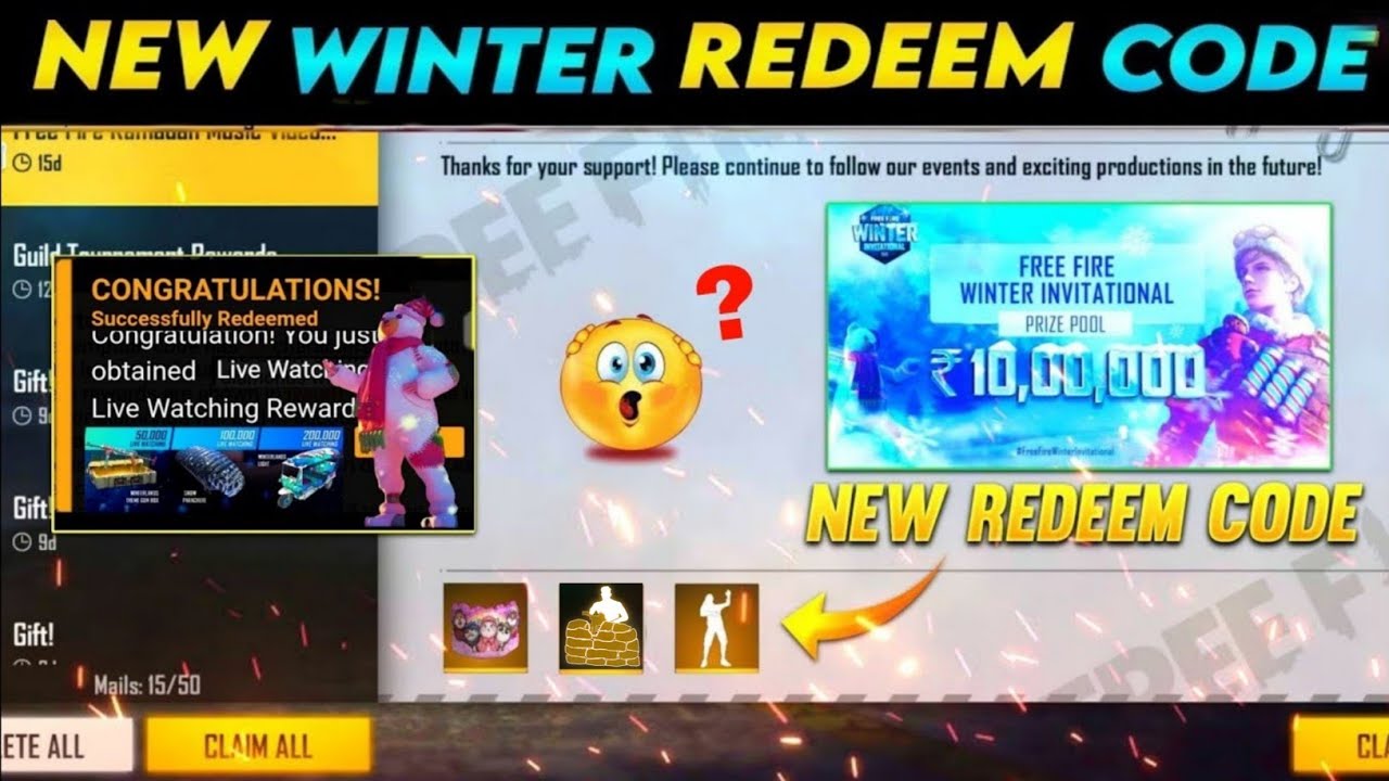 Free Fire Winter Invitational Redeem Code Rewards || 15 December Winter Invitational Redeem Code