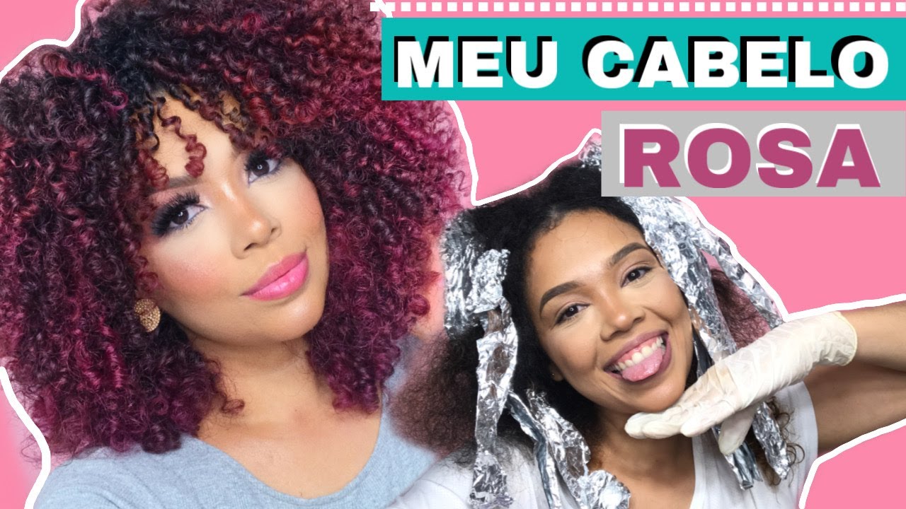 DESCOLORI MEU CABELO CACHEADO/CRESPO EM CASA *pintei de rosa/marsala* || por Darlen Sousa