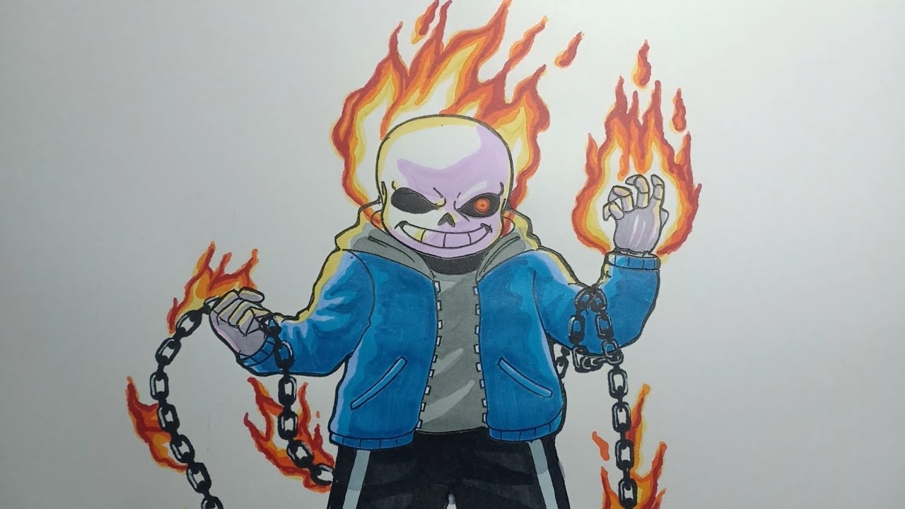 How To Draw Ghost Rider Sans Cách Vẽ Sáng Tạo Sans Ma Tốc Độ - Youtube