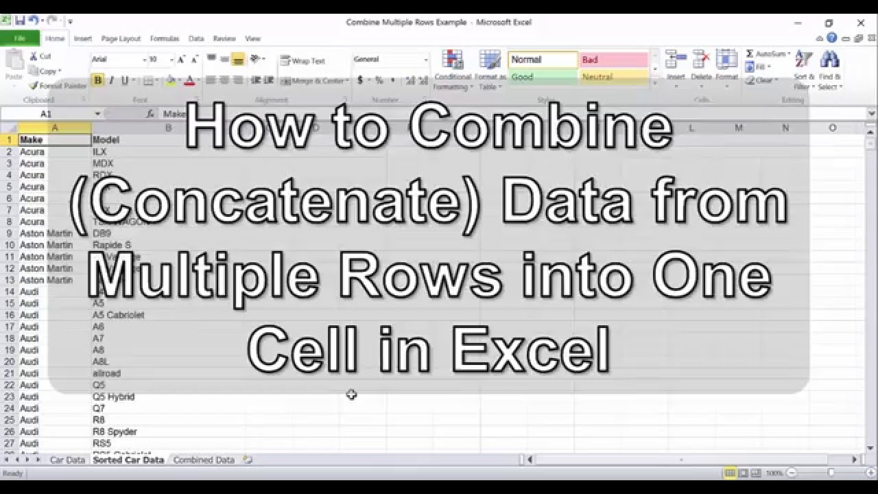 How To Combine Concatenate Data From Multiple Rows Into One Cell In