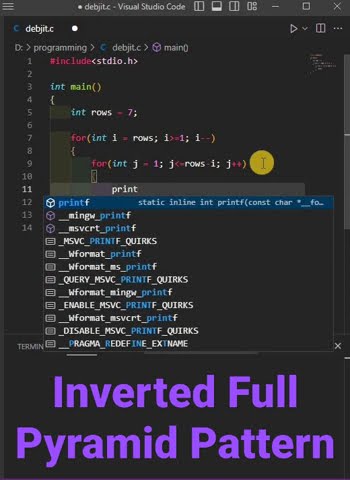 Inverted Full Pyramid Pattern in C || inverted pyramid pattern in c ...