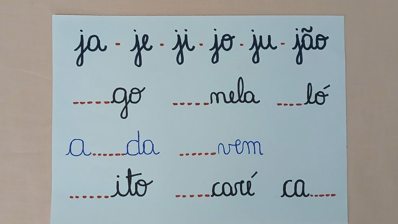 Aprendendo a Ler e escrever Letra cursiva 42ª Aula - Complete com ja je ji jo ju  EJA  Alfabetização