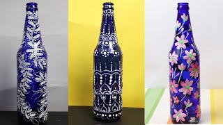 DIY 3 easy bottle painting ideas Easy Bottle decor Bottle decor for beginners ANG