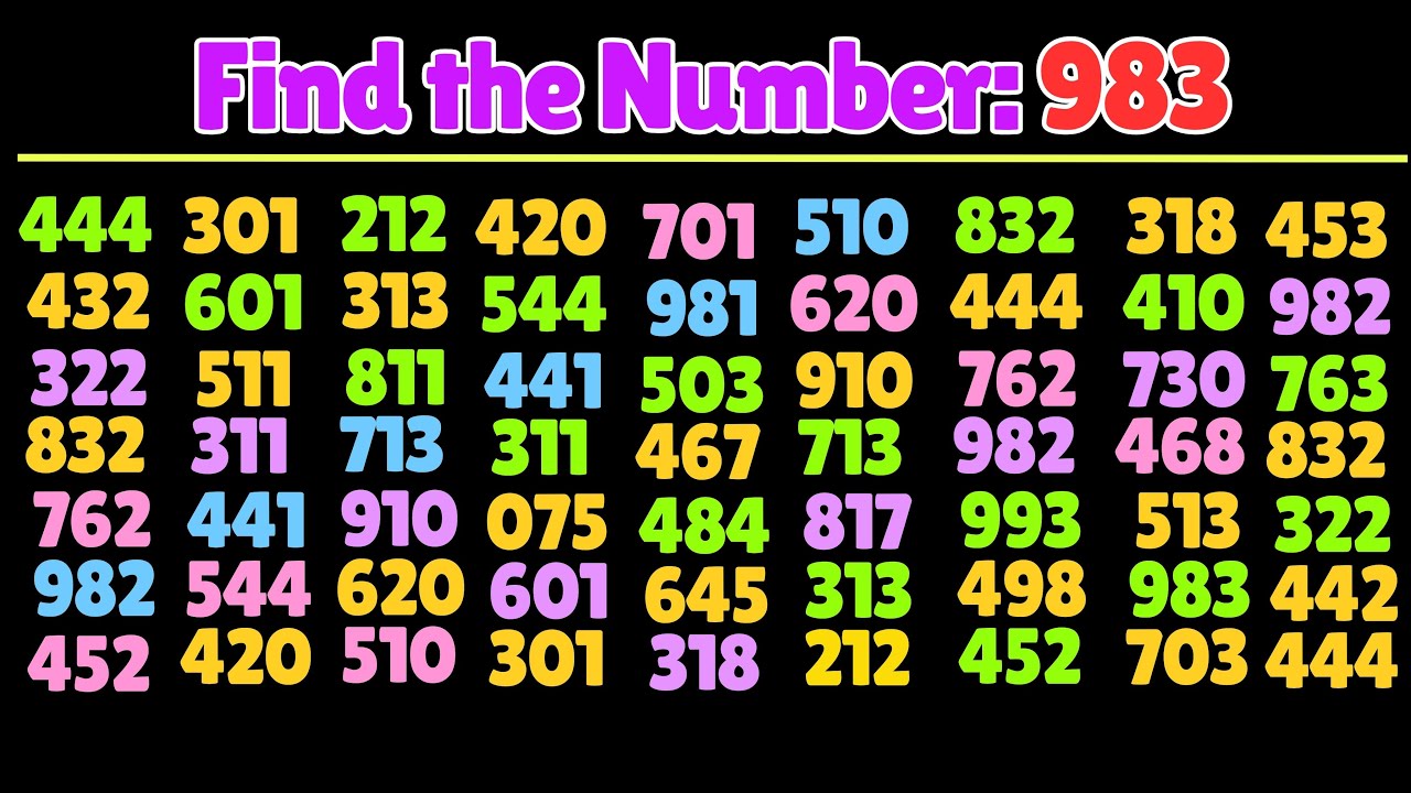 Find the Number "983". Test your eyes. Focus your mind. Number Challenge 