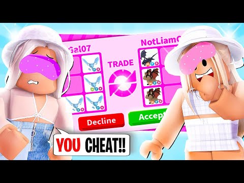 TIANA CHEATED!! BLINDFOLDED TRADING CHALLENGE In Adopt Me! Roblox