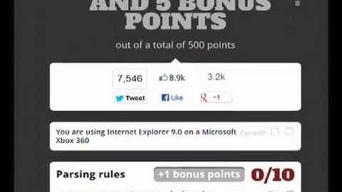 Test html5test.com dla Internet Explorera na Xbox 360