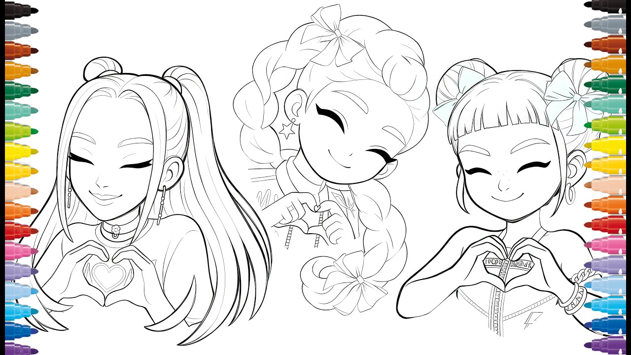 KPop Demon Hunters Coloring Pages - Mira, Rumi and Zoey /Satisfying Coloring /Relaxing Art