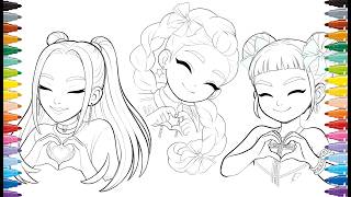 KPop Demon Hunters Coloring Pages - Mira, Rumi and Zoey /Satisfying Coloring /Relaxing Art