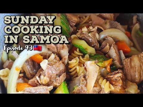 SUNDAY COOKING IN SAMOA | LAMB STIR FRY (FALAI MAMOE), ROAST CHICKEN WINGS, SAUSAGE |EPISODE 43