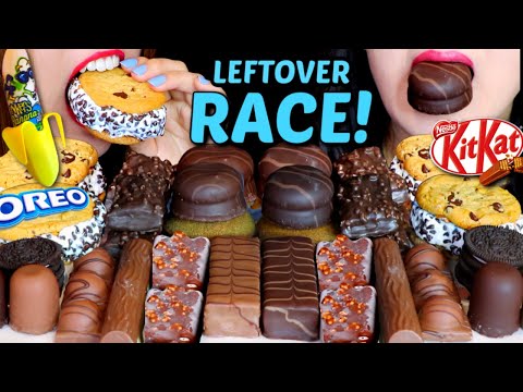 ASMR LEFTOVER DESSERT RACE (ICE CREAM, CAKE BARS, CHOCOLATE MARSHMALLOW, OREO, KITKAT, PUFF PASTRY먹방