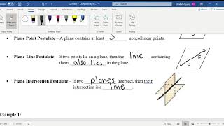 2.2 Part 1 - Point, Line, & Plane Postulates (Geo)