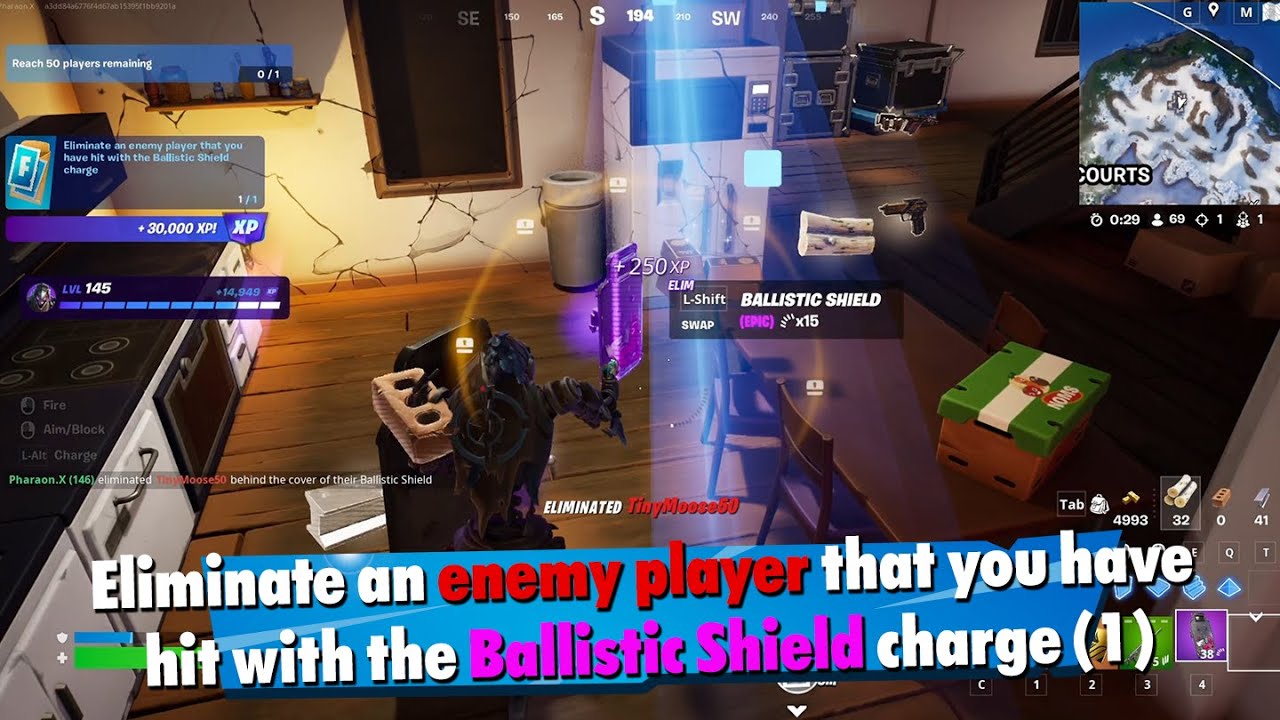 Eliminate an enemy player that you have hit with the Ballistic Shield