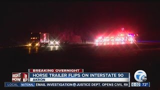 Horse trailer topples near Akron