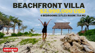 Details BEACHFRONT VILLA with 4 bedrooms + flex room, 15 meters of beachfront, very close to CANCUN! Update