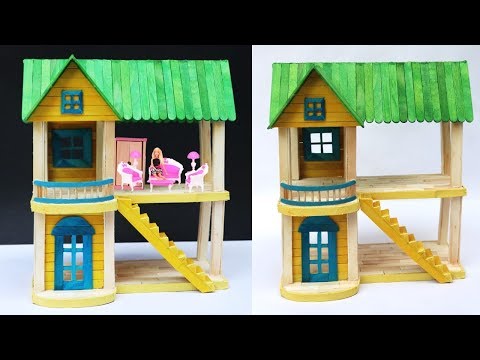 DIY Dollhouse out of ice cream sticks || Miniature barbie house