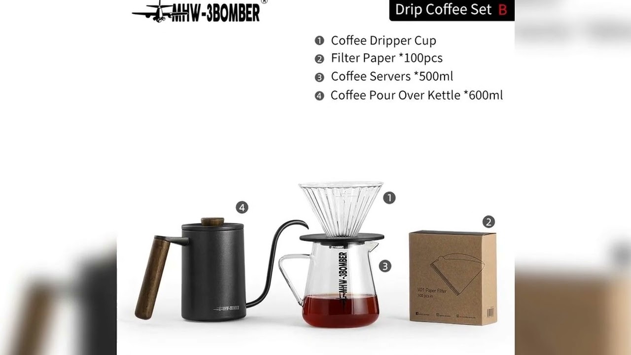 A must-have product! MHW-3BOMBER Drip Coffee Set 600ml Pour Over Kettle Gooseneck Spout Tea Pot Gl