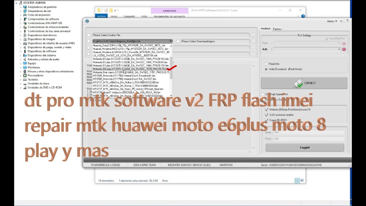 Dt Pro Mtk Software V2 Frp Flash Imei Repair Huawei Moto E6plus Moto 8 Play Y Mas Youtube