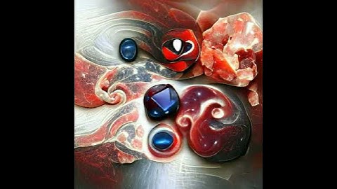 Yin and Yang red paint with gemstones. Generated by VQGAN+CLIP.