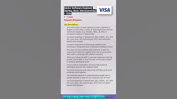 VISA | Senior Software Engineer | Bangalore | Full Stack,SpringBoot, Microservices #shorts #ytshorts