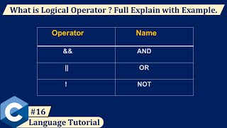 logical operator in C | what is logical operator in C and types of Logical operator full explain #16