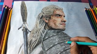 The witcher drawing, with cheap colors pencils, Faber castell