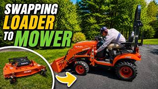 Switching Attachments on Kubota BX2680: Loader Off, Mower On