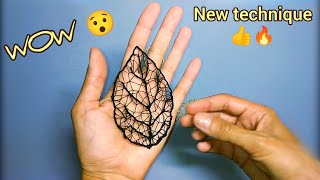 : DIY hand air embroidery, thread lace leaf. Unusual handicraft, tutorial on how to make air leaves