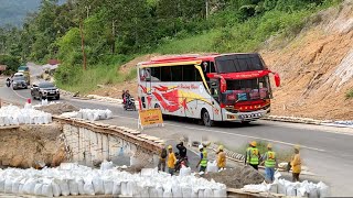 Tanjakan Batu Jomba Di Penuhi Karung Geobag”Mulai Adakan Penimbunan Jurang.