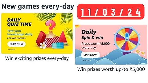 Daily Quiz Time Amazon 11 March 2023 || Daily Spin & Win Amazon || Amazon Daily Quiz Time | Amazon P