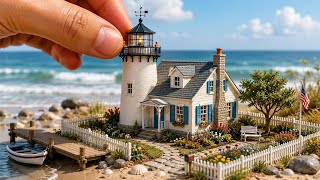 Mani giganti costruiscono un minuscolo cottage con faro in stile New England sulla costa || Costr... Mani giganti costruiscono un minuscolo cottage con faro in stile New England sulla costa || Costr...