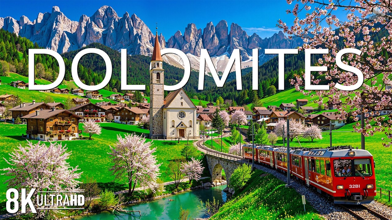 Весенние Доломиты 8K 🌿 Цветущие альпийские долины и величественные горные пейзажи Италии