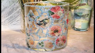 DIY Sheer Napkin Decoupage on Glass with Glitter