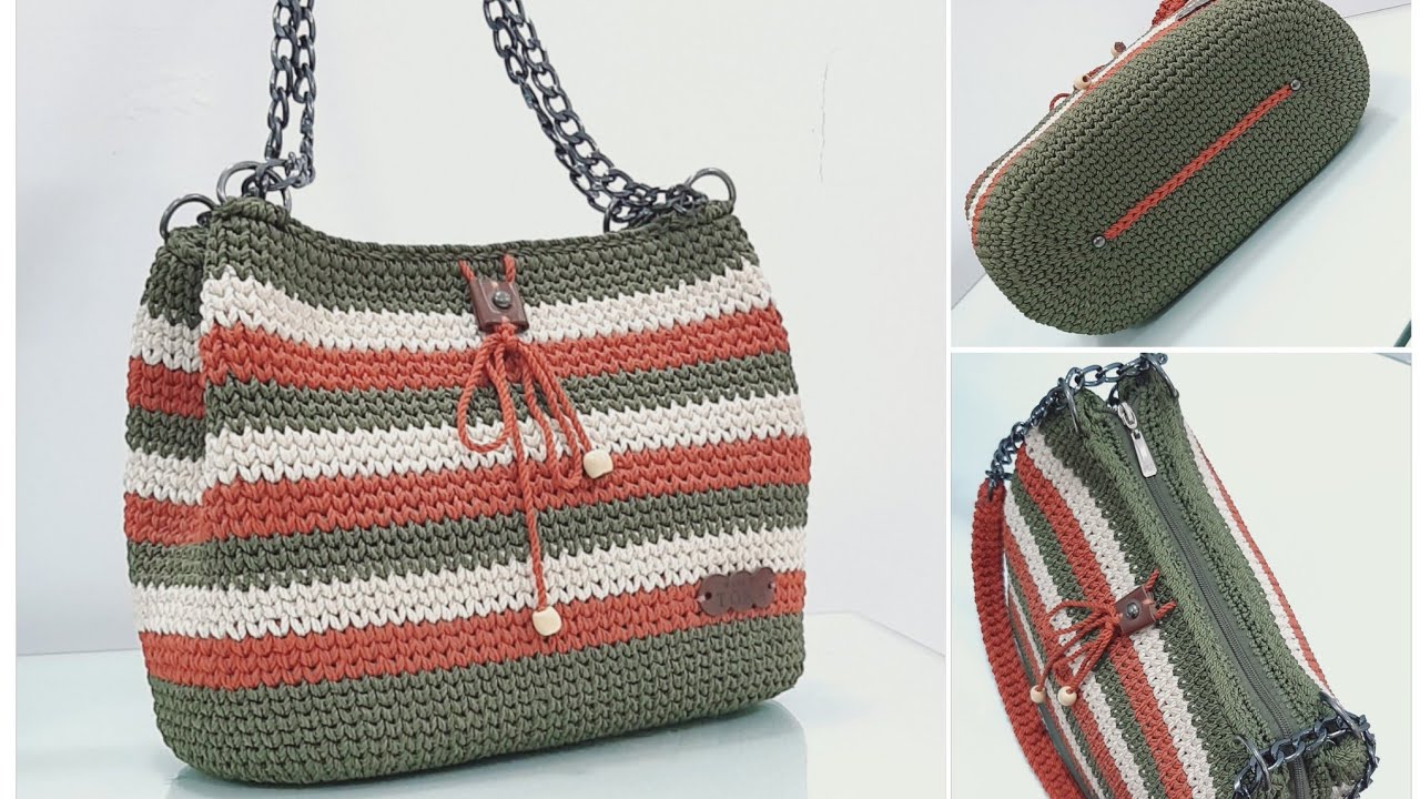 كروشية شنطة / حقيبة كبيرة وواسعة بخيط المكرمية شكل جديد سهلة للمتدئين فكرة رائعة لبواقي الخيوط