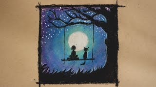 Draw a Night Sky - Moon Light - Beginner color pencil