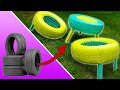 HOMEMADE SEATS MADE FROM OLD TIRES! HOW TO MAKE A GREAT TIRE CHAIR AT HOME!😲