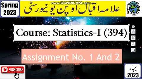 ⏩AIOU Code 394 Solved Assignment No. 1 & 2 Spring 2023 || Subject: Statistics – I || Level: FA/I.Com