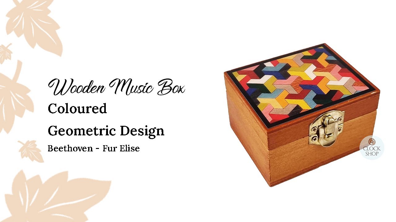 Wooden Hand Crank Music Box- Coloured Geometric Design (Beethoven