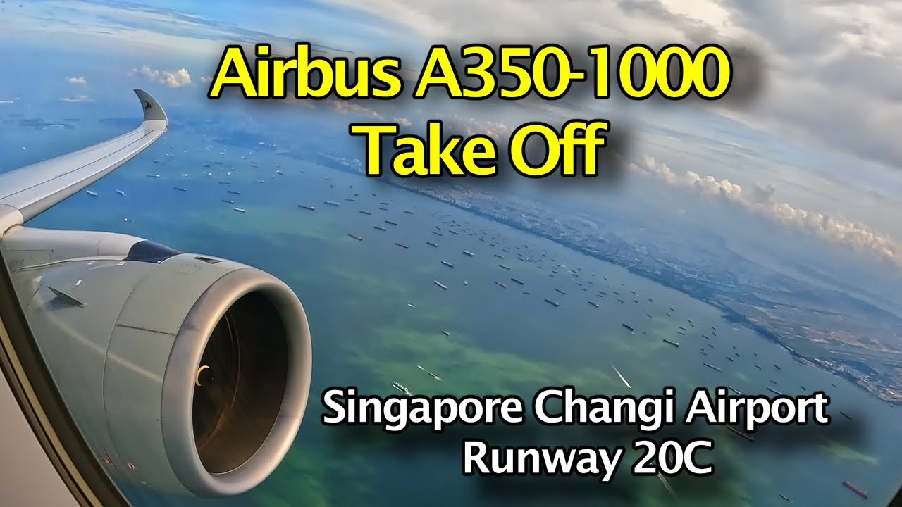 Qatar Airways Airbus A350-1000 Takeoff / Singapore Changi Airport Runway 20C