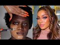 🍫 MELANIN DARK SKIN BRIDAL MAKEUP AND HAIR TRANSFORMATION ❤️❤️GIRLS GLOW HAIR