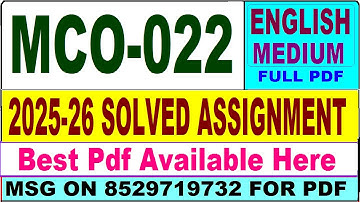 MCO 022 solved assignment 2025-26 || mco 022 solved assignment 2026 in English || ignou mco22