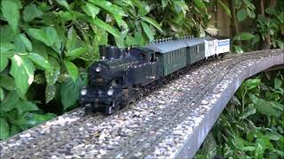 ASTER SBB Eb3/5 gauge 1 live steam locomotive with a mixed Swiss passenger/freight (beer) train