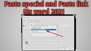 Paste special and paste Link ms word 2021