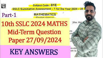 Part-1 KEY ANSWERS of MATHS Mid-Term 2024 SA1 27/09/2024 Question Paper: Unbelievable!